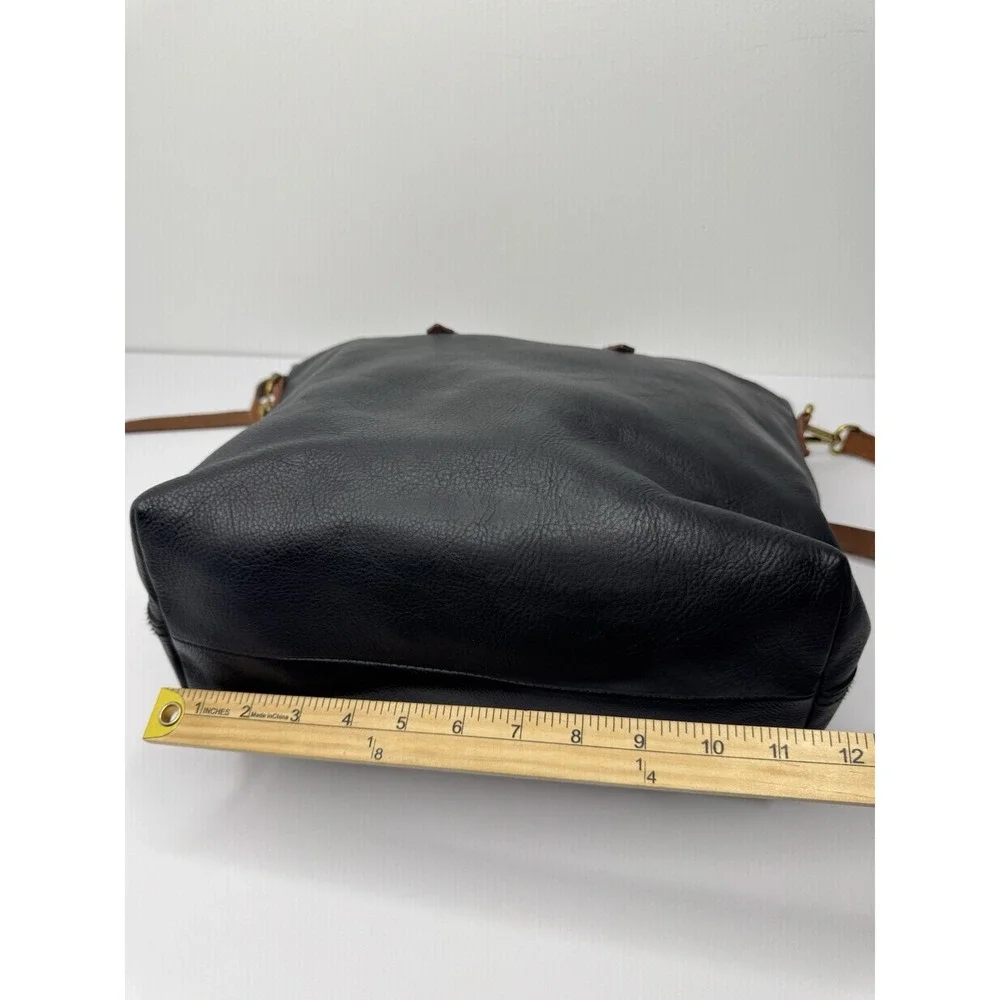Madewell Black Thick Leather Zip Closure Double Handle Satchel Shoulder Bag‎